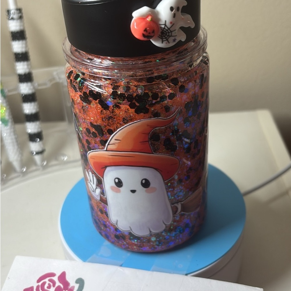 Halloween Ghost Party kids cupwith Orange and Black Glitter